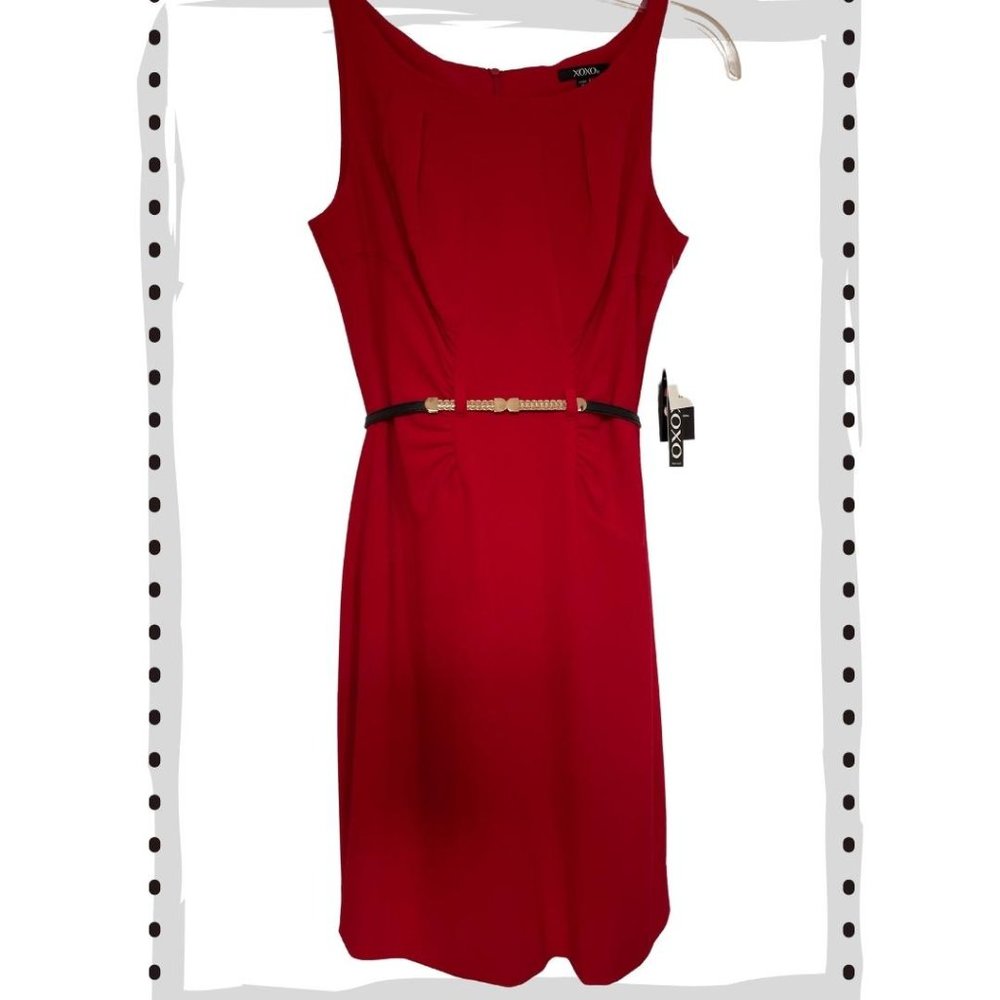 {XOXO} Red Cocktail Dress with Black & Gold Belt